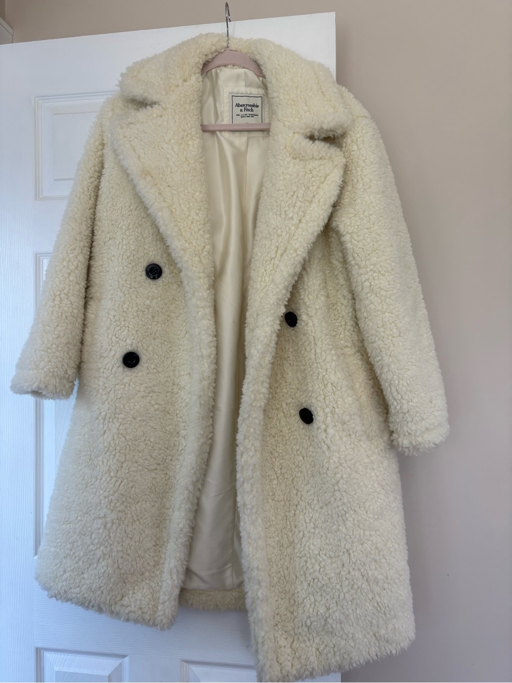 Abercrombie & Fitch Ivory Faux Shearling Double-Breasted Coat